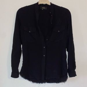 Diesel Jeans Black Button Up Collarless Shirt